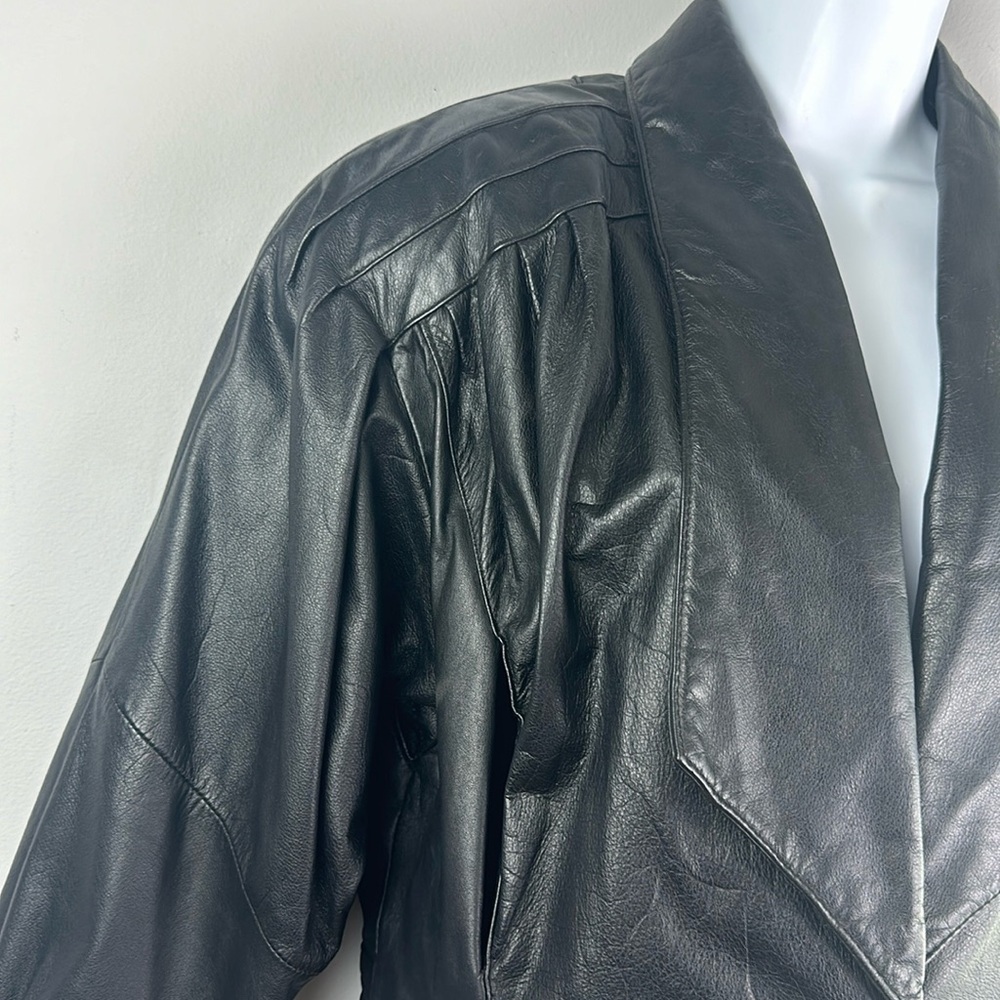 Womens Vintage 80’s Chia Soft Leather Moto Jacket Large Lined Black Coat Glamour - Picture 4 of 16
